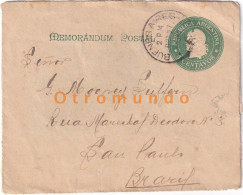LETTER MEMORANDUM POSTAL ARGENTINA AL GRAN PUEBLO BRASILEÑO SALUD 1900 SENT SAO PAULO BRASIL - Gebruikt