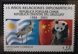 Uruguay 2003 15 Jahre Diplomatie Mit China Vogel Panda Auf Flagge 1v** - Uruguay