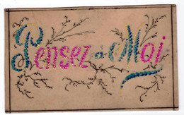 Très Vieille Carte "Pensez à Moi" Peinture Sur Celluloïd (1009)_cp641 - Andere & Zonder Classificatie
