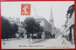 Cpa 60 MERU Anime Eglise Et Hotel De Ville - Meru