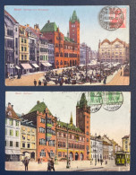 Lot De 2 CPA - SUISSE - BALE - Basel - Rathaus Mit Marktplatz - Hotel De Ville Et Place Du Marché / 1911 - Basel
