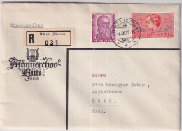 MiNr. 315 - 316 Schweiz 1937, 1. Dez. 25 Jahre Stiftung „Pro Juventute" - Portogerechter R-Brief Gelaufen In RÜTI (ZH) - Briefe U. Dokumente