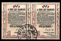 France Poste Obl Yv:1408 Mi:1484 Appel Du General De Gaulle Paire (TB Cachet à Date) Reims 26-6-64 - WW2