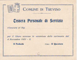 #TREVISO: TESSERA PERSONALE DI SERVIZIO- COMUNE DI TREVISO- 1931 - Mitgliedskarten