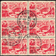France Poste Aérienne 1954 Y&T N°PA27 Marseille 500f Bloc Vertical De 6 Obl. - 1927-1959 Gebraucht