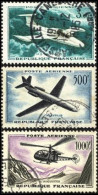 France Poste Aérienne 1957 Y&T N°PA35 Maurane Saulnier 760 300f, N°PA36 Caravelle 500f, N°PA37 Alouette 1000f Obl. - 1927-1959 Gebraucht