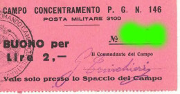 2 Lire Campo Concentramento Prigionieri Di Guerra 146 Di Mortara (PV) - 1943 - Other & Unclassified