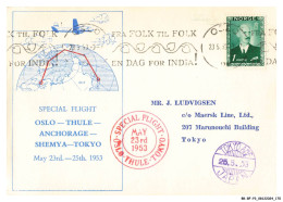 BR-BFP3-1127-TIMBRES - Oslo-thule-anchorage-shemya-tokyo - Special Flight - 1953 - 1927-1959 Brieven & Documenten