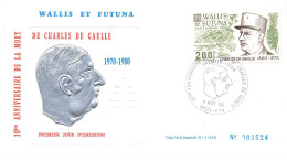 FDC WALLIS ET FUTUNA #26169 MATA UTU 1980 PREMIER JOUR ANNIVERSAIRE CHARLES DE GAULLE - Autres & Non Classés