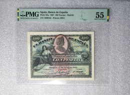 HARD TO FIND IN THIS GRADE ALEGORIAS BILLETE 100 PESETAS 1907 PMG 55 AUNC SPAIN BANKNOTE *COMPRAS MULTIPLES CONSULTAR* - 100 Pesetas