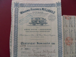 CERTIFICAT NOMINATIF DES WAGONS-FOUDRES MITJAVILE/ DECO / PARPIGNAN 1938 - Spoorwegen En Trams