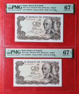 SERIE A** PAREJA BILLETES 100 PESETAS 1970 PMG 67 EPQ SUPERB GEM UNC SPAIN BANKNOTE PAIR *COMPRAS MULTIPLES CONSULTAR* - 100 Pesetas