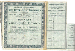 BON A LOT DE CINQUANTE FRANCS AU PORTEUR -exposition Internationale Des Arts Décoratifs Et Industriels PARIS 1925 - Tickets - Vouchers