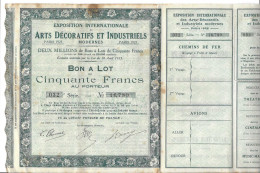 BON A LOT DE CINQUANTE FRANCS AU PORTEUR -exposition Internationale Des Arts Décoratifs Et Industriels PARIS 1925 - Tickets - Vouchers
