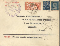 Par Hydravion Voie A.U.LO. Cachet Ligne Aérienne Marseille Naples Athènes Syrie 1er Courrier Postal Régulier - 1927-1959 Brieven & Documenten
