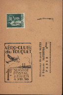 Cachet Illustré Avion Aéro-club Du Touquet 1er Service Postal Aérien 4 VII 1936 YT N°280 Paix - 1927-1959 Brieven & Documenten