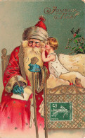JOYEUX NOËL -  Père Noël Et Enfant, Carte Gaufrée, Vendue En L'état. - Santa Claus