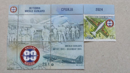 Stamp 3-17 - Serbia 2024, 80 Years Of The Halyard Mission, 80 Ans De La Mission Halyard, Avion, Plane, Avio + Vignette - Serbie