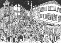 BELGIQUE - Bruxelles - Llot Sacré - Illustration - Rue Des Bouchers - Célébration - Alice Galloy - Animé - Carte Postale - Old Professions