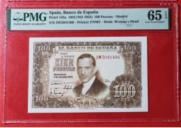 P,145a  SPAIN BANKNOTE 100 PESETAS 1953 PMG 65 EPQ GEM UNCIRCULATED BILLETE *COMPRAS MULTIPLES CONSULTAR* - 100 Pesetas