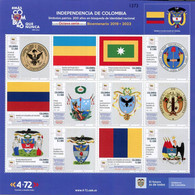 Lote 2021-14P, Colombia, 2021, Pliego, Sheet, Simbolos Patrios, 8a Serie Bicentenario, Coat Of Arms, Flag - Colombie