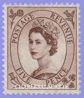 GREAT BRITAIN 1955 WILDING Q.E. II  ST. EDWARD'S CROWN WATERMARK  5d. BROWN   U.M.  S.G. 547 - Unused Stamps