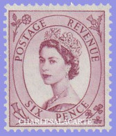 GREAT BRITAIN 1955 WILDING Q.E. II  ST. EDWARD'S CROWN WATERMARK  6d. PURPLE   U.M.  S.G. 548 - Unused Stamps