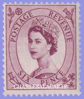 GREAT BRITAIN 1958 WILDING Q.E. II  ST. EDWARD'S CROWN WATERMARK  6d. DEEP CLARET  U.M.  S.G. 548a - Unused Stamps