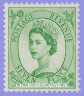 GREAT BRITAIN 1956 WILDING Q.E. II  ST. EDWARD'S CROWN WATERMARK  7d. GREEN  U.M.  S.G. 549 - Unused Stamps