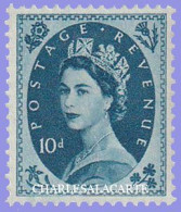 GREAT BRITAIN 1955 WILDING Q.E. II  ST. EDWARD'S CROWN WATERMARK  10d. PRUSSIAN BLUE  U.M.  S.G. 552 - Unused Stamps