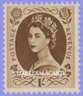 GREAT BRITAIN 1955 WILDING Q.E. II  ST. EDWARD'S CROWN WATERMARK  1s. BISTRE  U.M.  S.G. 554 - Unused Stamps