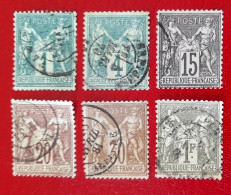 Timbres Oblitérés, Numéros Yvert : 61, 63, 66, 67, 69, 72,1er Choix, Cote 300 Euros. - 1876-1878 Sage (Typ I)