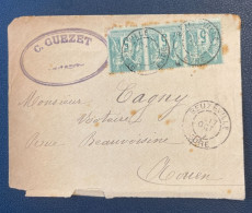 SAGE 5c Vert Bande De 3 S/ Enveloppe De BEUZEVILLE - 1876-1898 Sage (Type II)