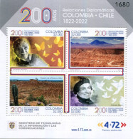 Lote 2022-32P, Colombia, 2022, Pliego, Sheet, Colombia-Chile 200 Años Relaciones Diplomáticas, Writer, Gabo, Desert - Colombie
