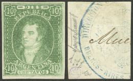 ARGENTINA: GJ.30, 10c. Imperforate, Additional 6th Printing, Fantastic Mint Example With Circular Mark Of Jefatura De Co - Altri & Non Classificati