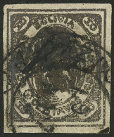 BOLIVIA: Sc.4, 1867/8 10c. Brown, Position 32, With Datestamp Of La Paz (it Appears To Have Also A Pen Cancel Below), Ve - Bolivie