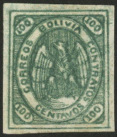 BOLIVIA: Sc.8, 1867/8 100c. Green, Position 28, Mint With Traces Of The Original Gum, Excellent! - Bolivie