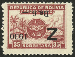 BOLIVIA: Sc.C26a, 1930 Zeppelin 6b. On 35c. With The OVERPRINT INVERTED, Mint Lightly Hinged, Excellent Quality! - Bolivie
