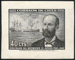 CHILE: Sc.251, 1948 Centenary Of Arturo Prat (ships), Die Proof In Black, Excellent Quality, Extremely Rare! - Chili