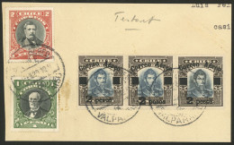 CHILE: Yvert 5, (Sc.C5), 1927 "Testart" 2P., Beautiful Strip Of 3 + Other Airmail Values On A Fragment Of A Cover With P - Chili