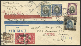 CHILE: RARE MIXED POSTAGE USA - CHILE (with Stamp Of 40c. Testart): Registered Cover Carried On The Return First Flight  - Chili