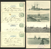 EGYPT: RARE DESTINATION, VERY GOOD VIEWS: 4 Spectacular Postcards With Views Of Ships In Transit Trough The Suez Canal,  - Autres & Non Classés