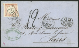 PERU: 27/JUL/1866 Lima To France, Entire Letter Franked With A Stamp Of 1d. Red (Sc.12) With Datestamp Of Lima, Sent By  - Pérou