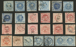 PERU: LOT OF CLASSICS, CANCELS, VARIETIES: 23 Stamps + A Pair All Of 1d. Blue Of 1p. Red, There Are Many Different Cance - Pérou