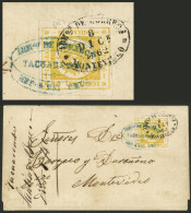 URUGUAY: Sc.14, 1860 Sun With Thick Figures 80c. Yellow, Fantastic Stamp Franking A Folded Cover With Blue Cancel Of TAC - Uruguay