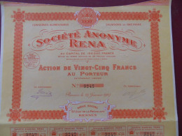 ACTION SOCIETE RENA (CONSERVES ALIMENTAIRES SALAISONS DE BRETAGNE) RENNES 1927 - Agriculture