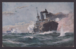 GERMANY 1917, Postcard, German Submarine In Combat, Willy Stöwer, WWI - Unterseeboote