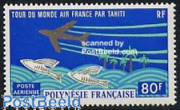 French Polynesia 1973 Air France 1v, Mint NH, Nature - Transport - Fish - Aircraft & Aviation - Neufs