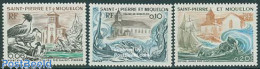Saint Pierre And Miquelon 1974 Churches 3v, Mint NH, Nature - Religion - Transport - Birds - Fish - Churches, Temples,.. - Fishes