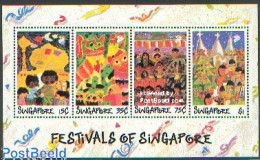 Singapore 1989 Festivals S/s, Mint NH, Nature - Cats - Art - Children Drawings - Autres & Non Classés